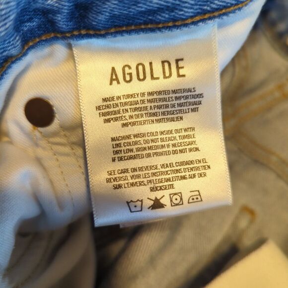 Agolde Riley Crop Jeans Womens 31 Blue High Rise Denim Button Fly Stretch Raw - Picture 7 of 10